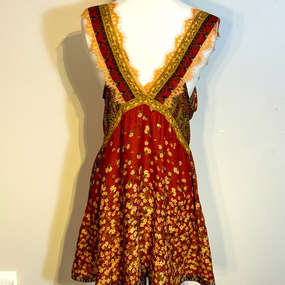 Free People Red and Yellow Floral Mini Dress